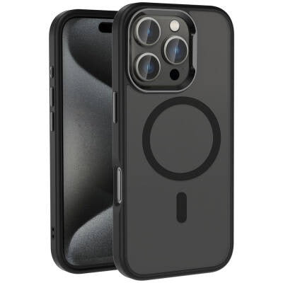 Apple iPhone 16 Pro Max Kılıf M-safe Şarj Özellikli Parlak Kamera Çerçeveli Zore Kost Kapak