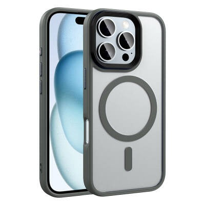 Apple iPhone 16 Pro Max Kılıf Mat Arka Yüzey Wireless Şarj Özellikli Zore Flet M-safe Kapak