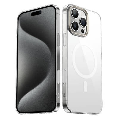Apple iPhone 16 Pro Max Kılıf M-safe Şarj Özellikli Şeffaf Cam Arka Yüzey Zore G-Glass Kapak